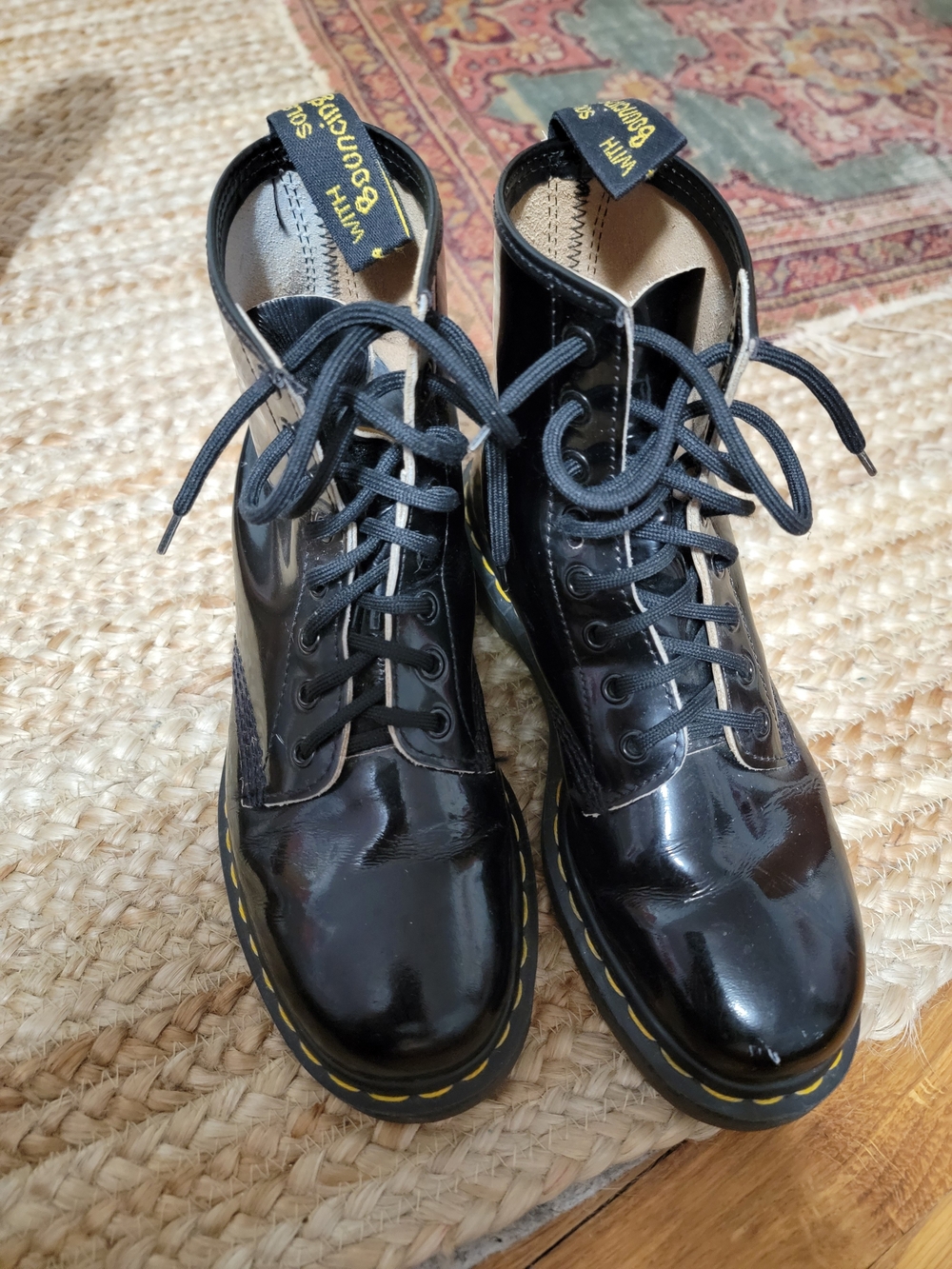 Made In England Dr. Martens Black Patent Lace-Up Boots, UK Size 6